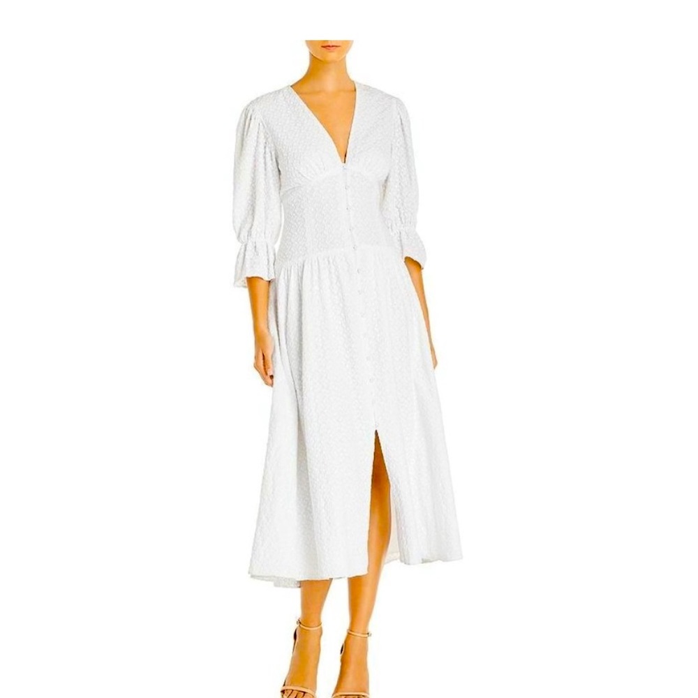 👹NWOT La Vie Leaf Embroidered Milk Fit Flare Flowy Button short sleeve Wedding M